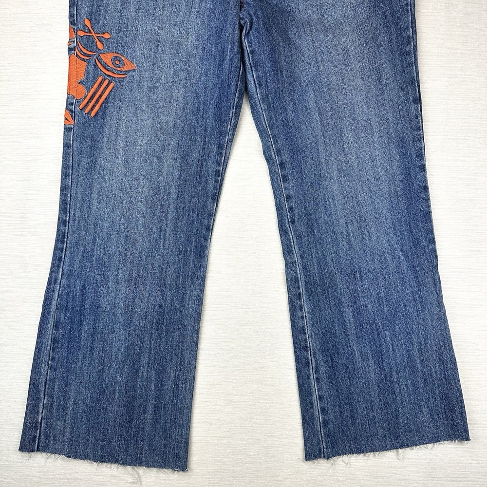 Moshood Denim Wide Leg Embroidered Jeans Raw Edge Cuff Men 39x29 Med Wash - Picture 10 of 13